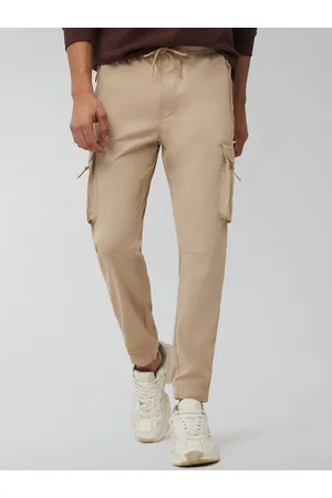 XYXX Men Skinny Fit Solid Biscuit Brown Cargo Joggers