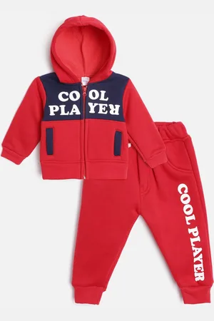 Moms Love Boys Red & Navy Blue Pure Cotton Colourblocked Sweatshirt with Pyjamas