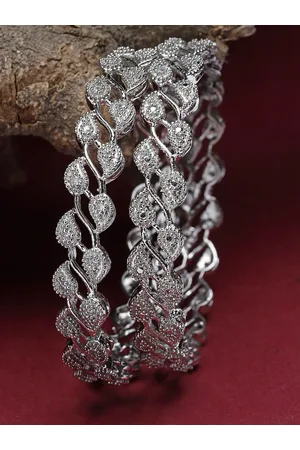 Zeneme Set Of 2 Silver-Plated American Diamond-Studded Bangles