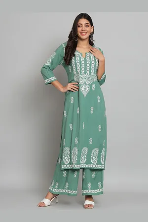 akheri Floral Embroidered Regular Chikankari Kurta With Palazzos