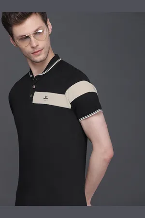 WROGN Men Black Solid Polo Collar Pure Cotton T-shirt