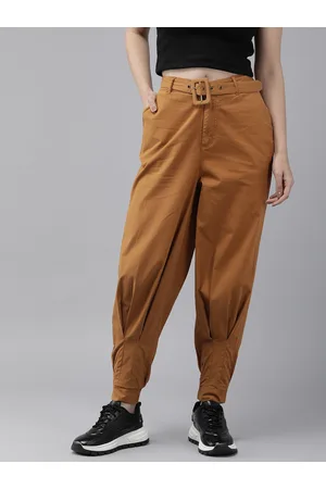 Roadster The Life Co. Women Solid Mid-Rise Joggers With Fabric Belt