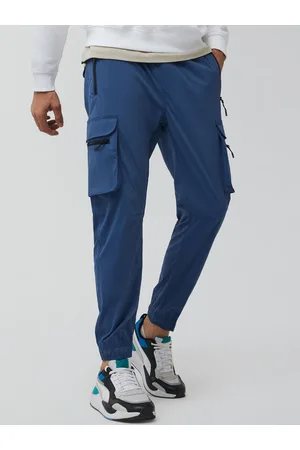 XYXX Men Skinny Fit Solid Yale Blue Cargo Joggers