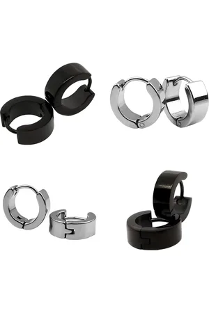 KARISHMA KREATIONS Men Set of 4 Contemporary Stainless Steel Hoop Earrings