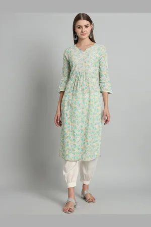 akheri Floral Printed Chikankari Cotton Straight Kurta