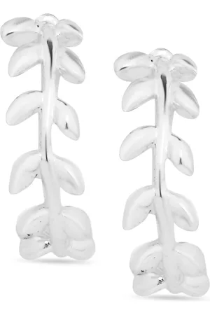 Accessorize London Women 925 Sterling Silver Plated Leaf Hoop Earrings