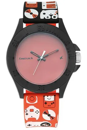 Fastrack Unisex Coral Red Dial & Red Straps TEES-GAMES Analogue Watch 68013PP02
