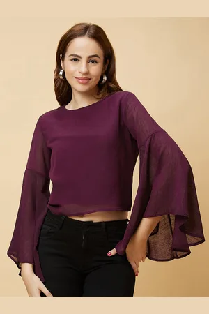 Globus Round Neck Bell Sleeve Crop Top