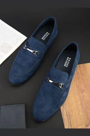 HERE&NOW Men Navy Blue Buckled Formal Loafers