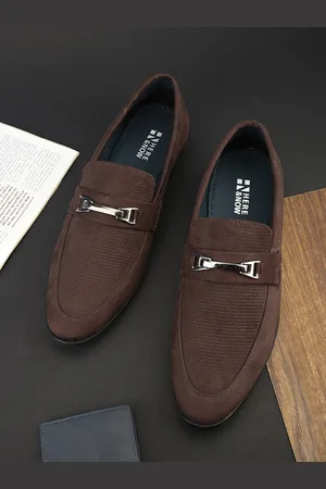 HERE&NOW Men Brown Textured Horsebit Formal Loafers