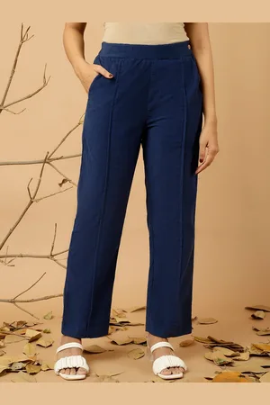 Jaipur Women Relaxed Fit High-Rise Corduroy Cotton Parallel Trousers