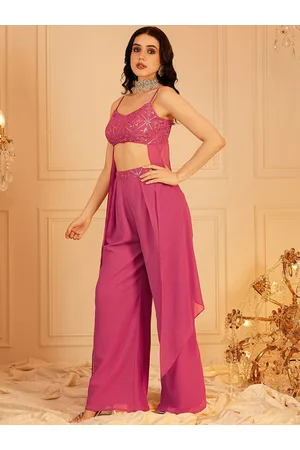indo street Sleeveless Shoulder Straps Embellished Crop Top & Palazzos