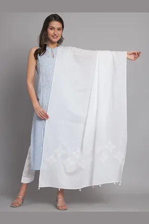 akheri Ethnic Motifs Embroidered Chikankari Pure Cotton Dupatta