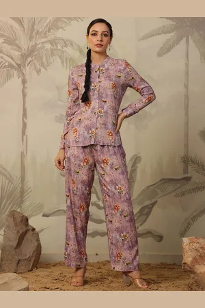 SCAKHI Floral Printed Shirt Collar Shirt & Palazzos