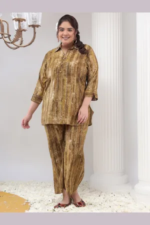Bani Women Plus Size Abstract Printed Shirt Collar Regular Kurta With Palazzos