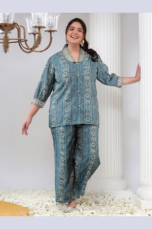 Bani Women Plus Size Printed Shirt Collar Top and Trousers