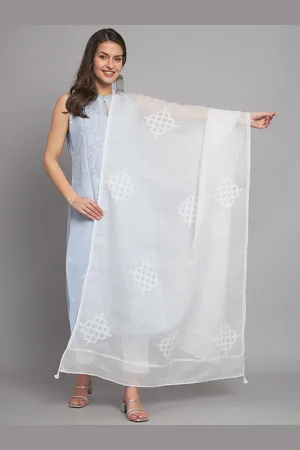akheri Ethnic Motifs Embroidered Chikankari Pure Cotton Dupatta
