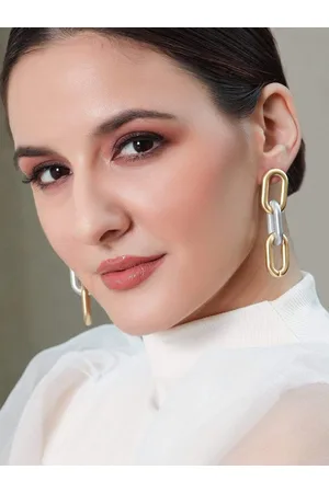 Rubans Women Gold & Silver-Toned Geometric Drop Earrings