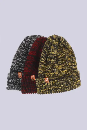 Bharatasya Men Pack Of 3 Self Design Acrylic Beanie Caps