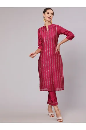 Jaipur Striped Chanderi Cotton Straight Kurta With Trousers