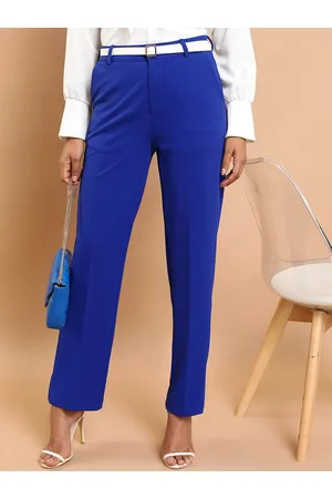 Tokyo Talkies Women Blue High-Rise Cigarette Trousers