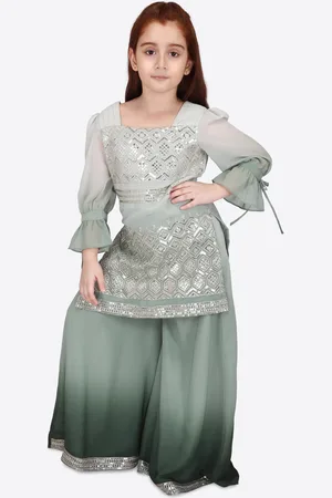 CUTECUMBER Girls Ethnic Motifs Embroidered Sequinned Kurti With Palazzos