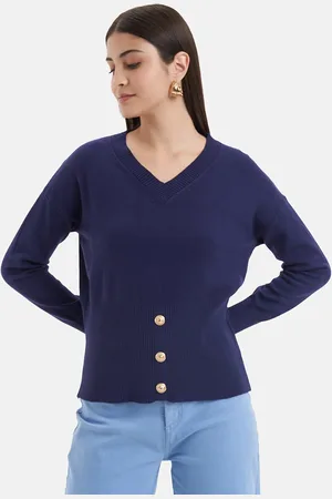 Kazo Ribbed V-Neck Button Detail Pullover