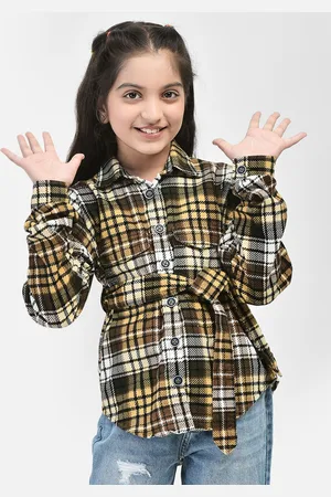 Crimsoune Club Girls Checked Waist Tie Ups Pure Cotton Shirt Style Top
