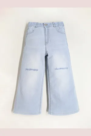 Cherry Crumble Girls Comfort Wide Leg High-Rise Light Fade Slash Knee Stretchable Jeans