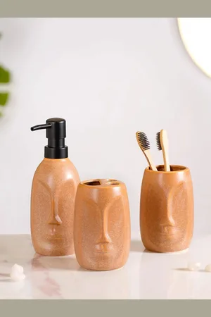 Nestasia Brown & Black 3 Pieces Abstract Art Ceramic Bathroom Accessories