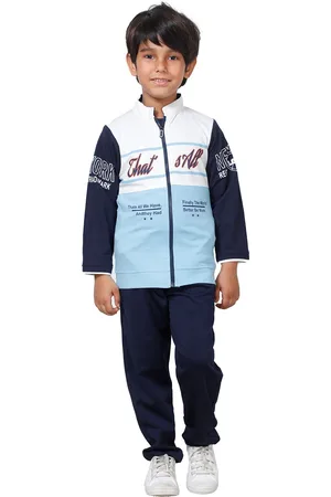 DKGF FASHION Boys Blue & Navy Blue Printed Jacket & Jeans With T-shirt