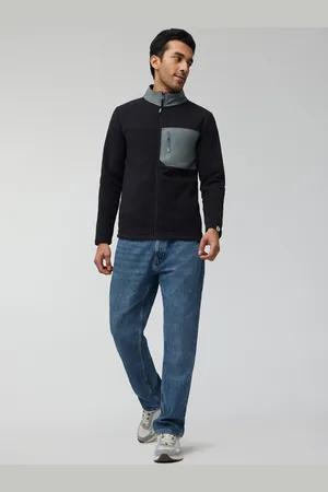 XYXX Men Regular Fit Colorblock Pitch Black Winter Fleece Jacket