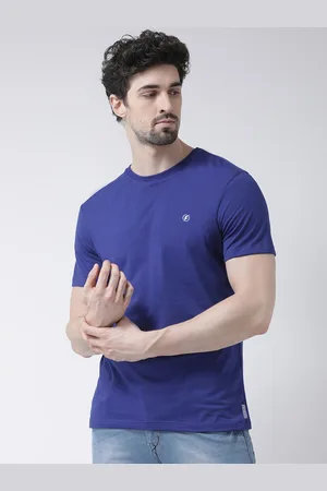 Friskers Men Blue Solid Round Neck Pure Cotton T-shirt