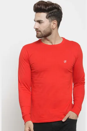 Friskers Men Red Solid Round Neck Pure Cotton T-shirt