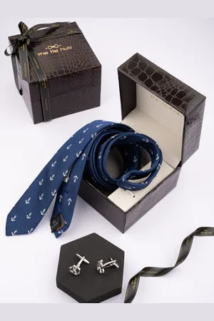 The Tie Hub Men Anchor Printed Microfiber Tie & Cufflinks Accessory Gift Set