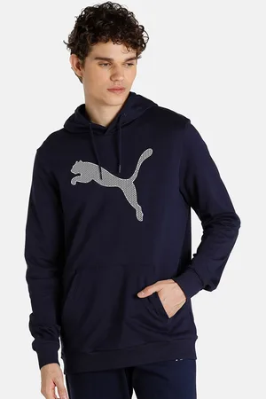 PUMA Men Blue Printed Hooded Regular Fit Sweatshirt