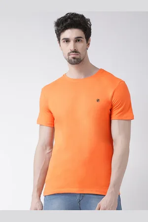 Friskers Men Orange Solid Round Neck Pure Cotton T-shirt