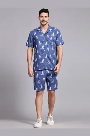 BStories Printed Lapel Collar Shirt with Shorts