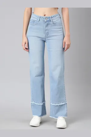 SHOWOFF Women Straight Fit Light Fade Clean Look Stretchable Frayed Jeans