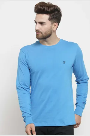 Friskers Men Turquoise Blue Solid Round Neck Pure Cotton T-shirt