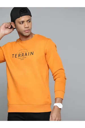 Buy INDIAN TERRAIN Orange Graphic Print Cotton Crew Neck Men's