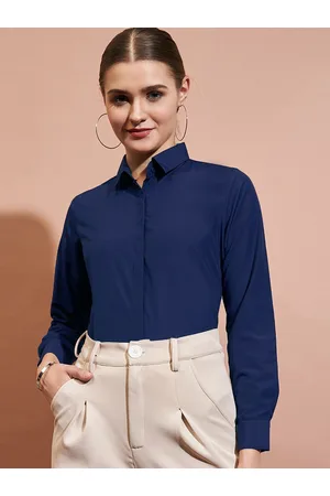 DressBerry Navy Blue Slim Fit Spread Collar Formal Shirt