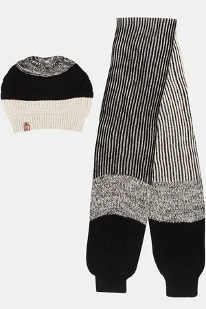 Bharatasya Men Self Design Acrylic Beanie & Patterened Scarf