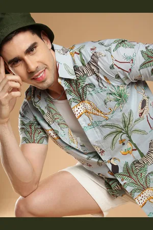 Sangria Blue Comfort Conversational Printed Pure Cotton Casual Shirt