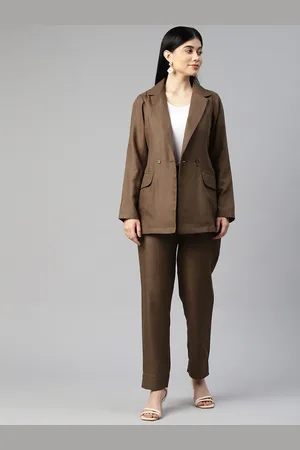 Cottinfab Women Solid Blazers & Trousers Co-ord Set