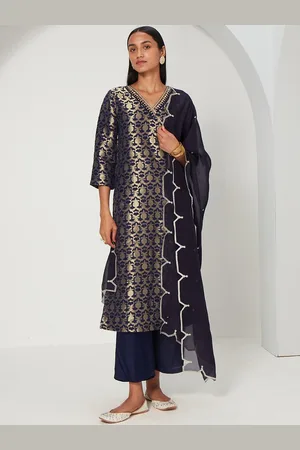 Ancestry Ethnic Motif Brocade Woven Design V-Neck Thread Work Straight Kurta