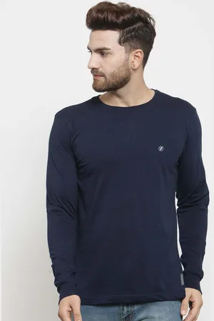 Friskers Men Navy Blue Solid Round Neck Pure Cotton T-shirt