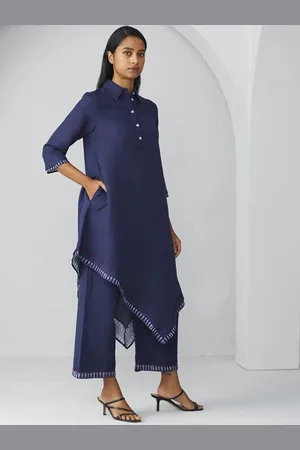 Ancestry Shirt Collar Asymmetric Hem A-Line Kurta