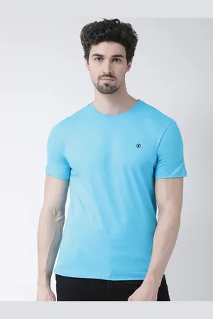 Friskers Men Blue Solid Round Neck Pure Cotton T-shirt