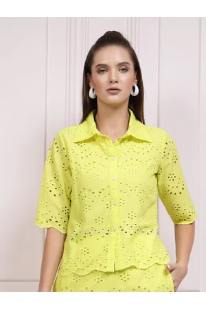 ATHENA Geometric Printed Shiffli Cotton Shirt Style Top